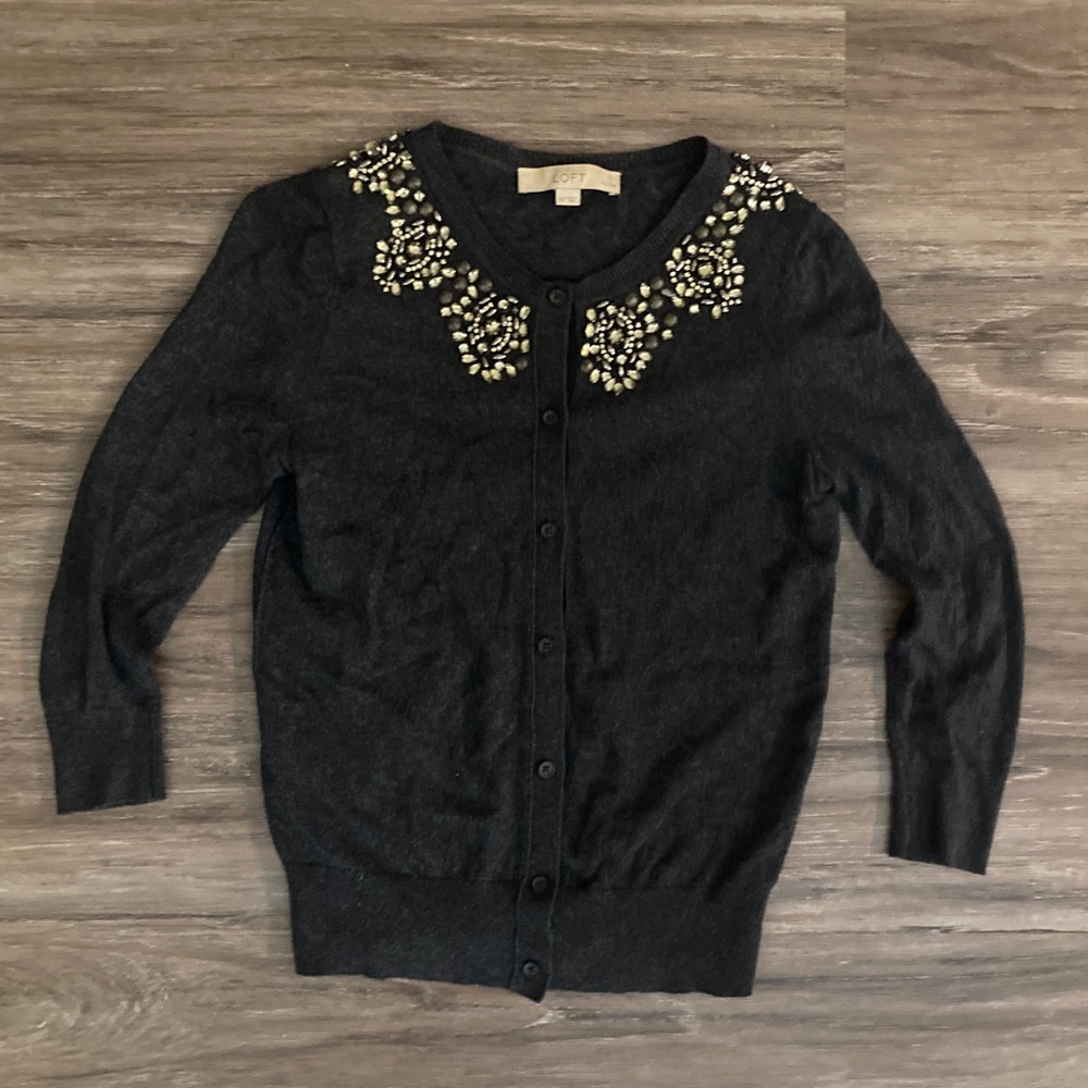 Loft Gray Sequin Sweater Cardigan - size XS